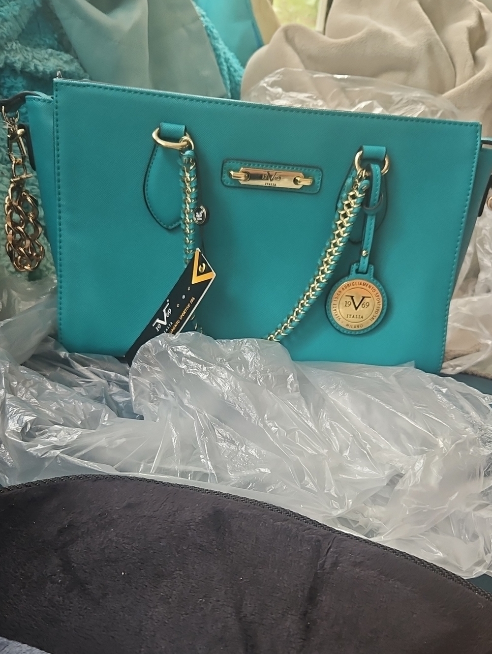 Versace V1969 Italia NWT Turquoise Green Blue Crossbody Top Handle Bag 2016